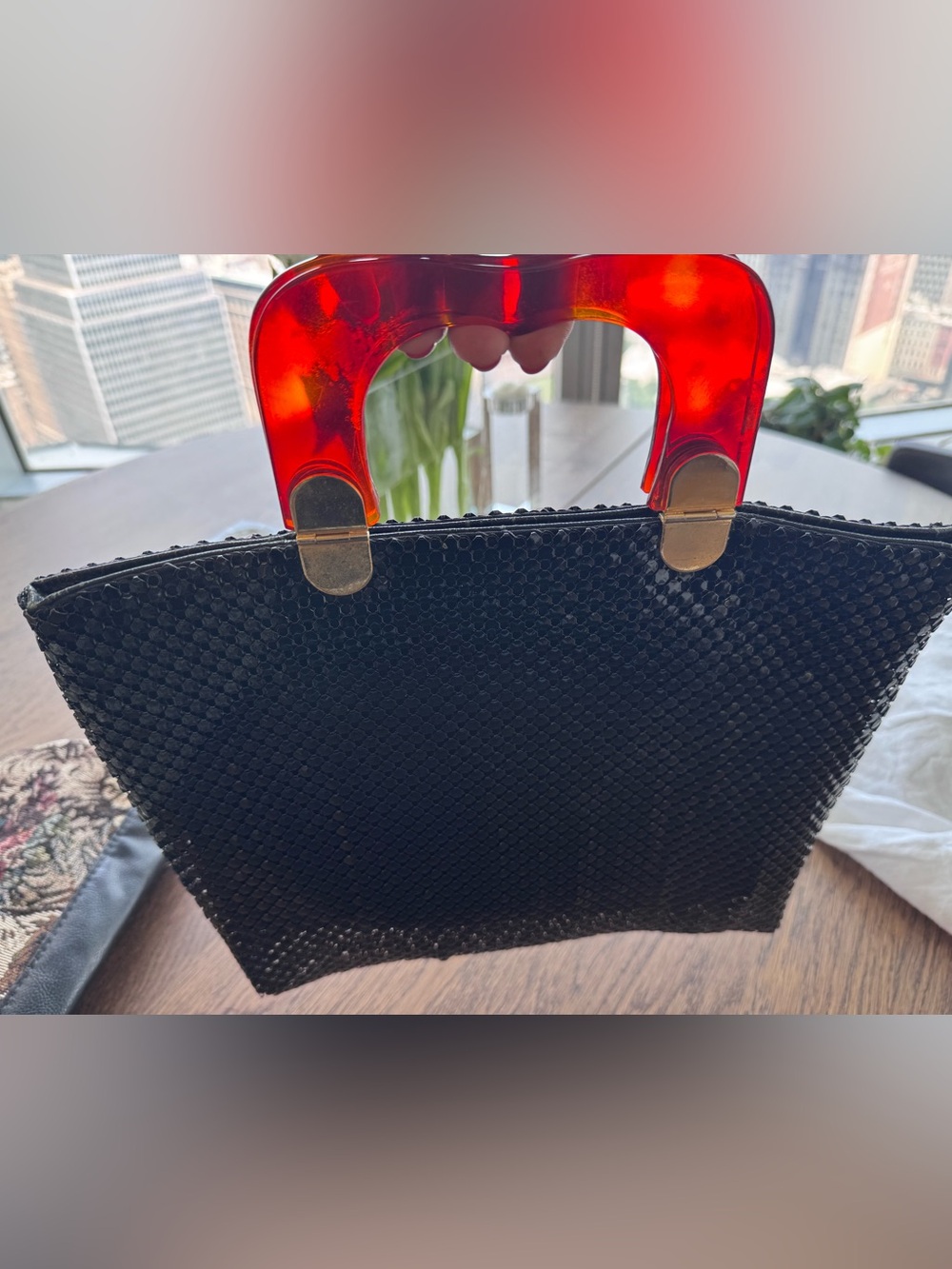 VINTAGE “Whiting & Davis” Black Metal Mesh Handbag - Picture 1 of 4